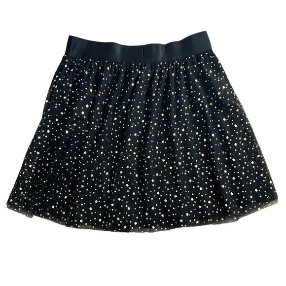 New Express Black Gold Star Print Mesh Overlay Skirt Medium - Picture 1 of 4